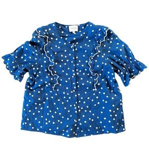 Sézane Sz M Blue polka dotted ruffle blouse